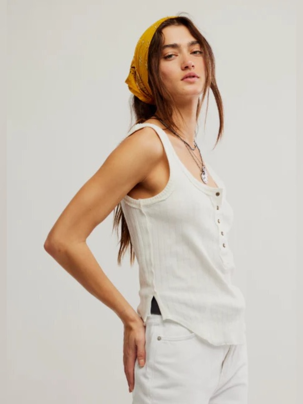 Care Free People | Bryson Henley Tank Top | White | Medium - Picture 2 of 10
